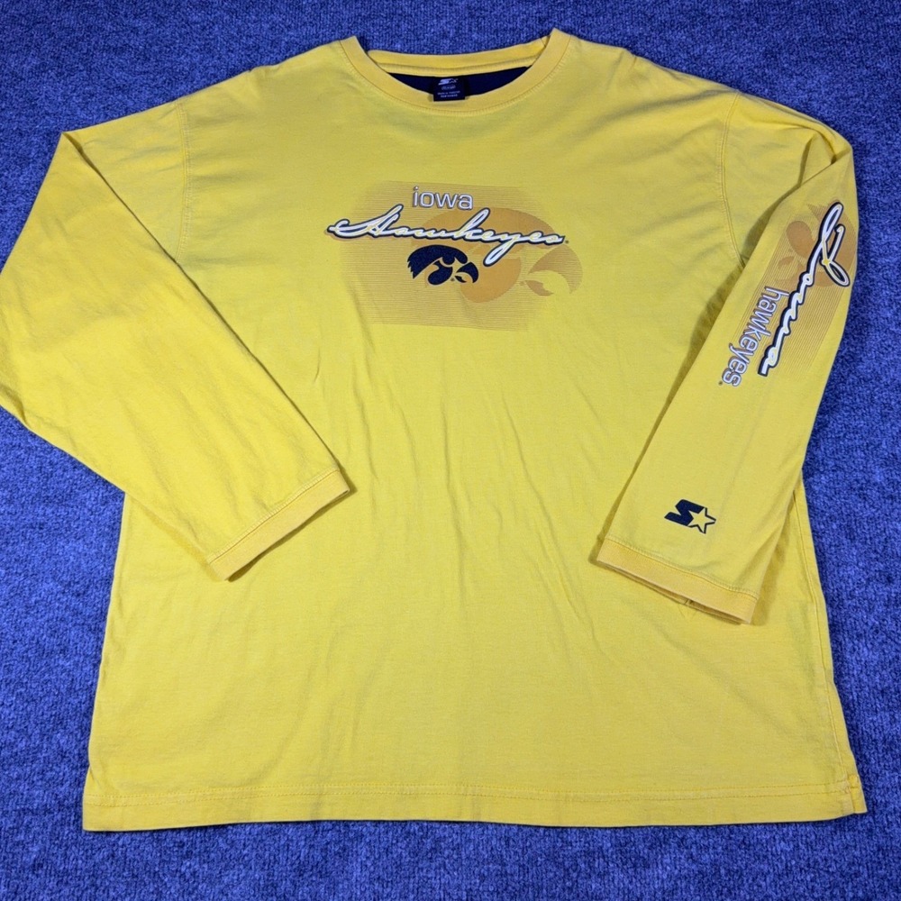 Vintage Starter Iowa Hawkeyes Long Sleeve T-Shirt Mens XL Yellow NCAA 90s